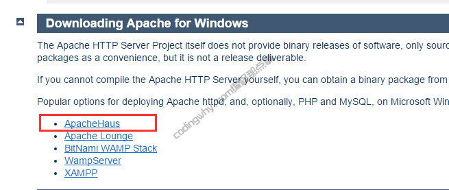 “Downloading Apache for Windows”页面