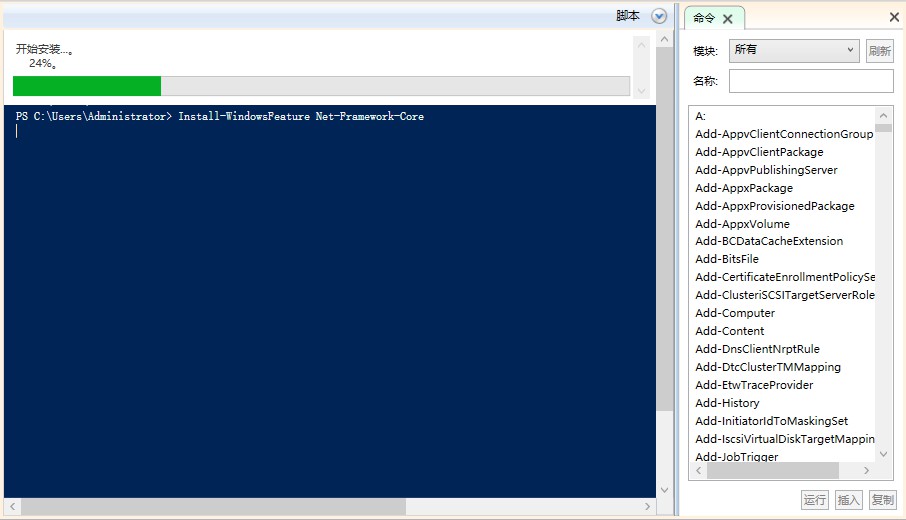 执行 Install-WindowsFeature Net-Framework-Core 命令