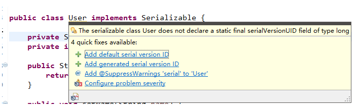 类中没有添加serialVersionUID出现的警告